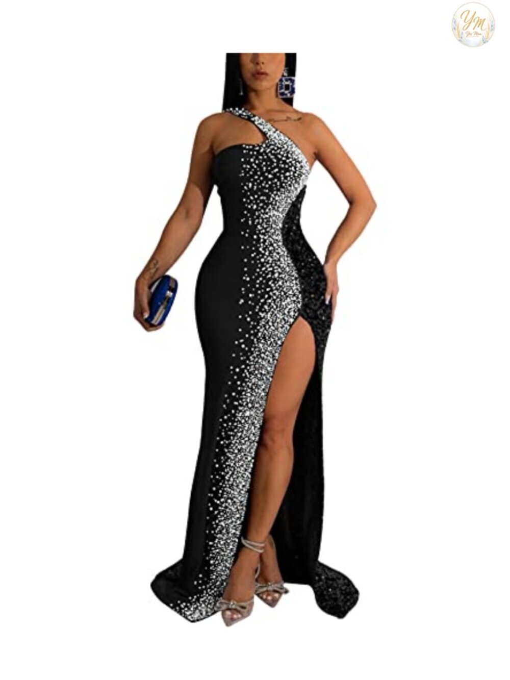Women's Sequin One Shoulder Backless Bodycon Dress Party